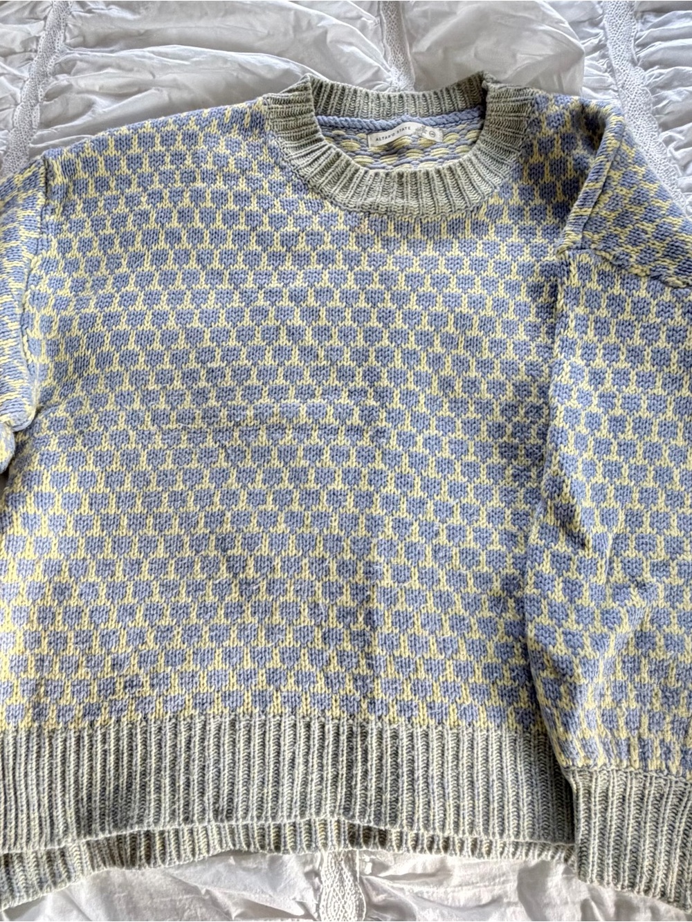 Altar’d State Blue Yellow Check Oversized Chunky Knit Sweater